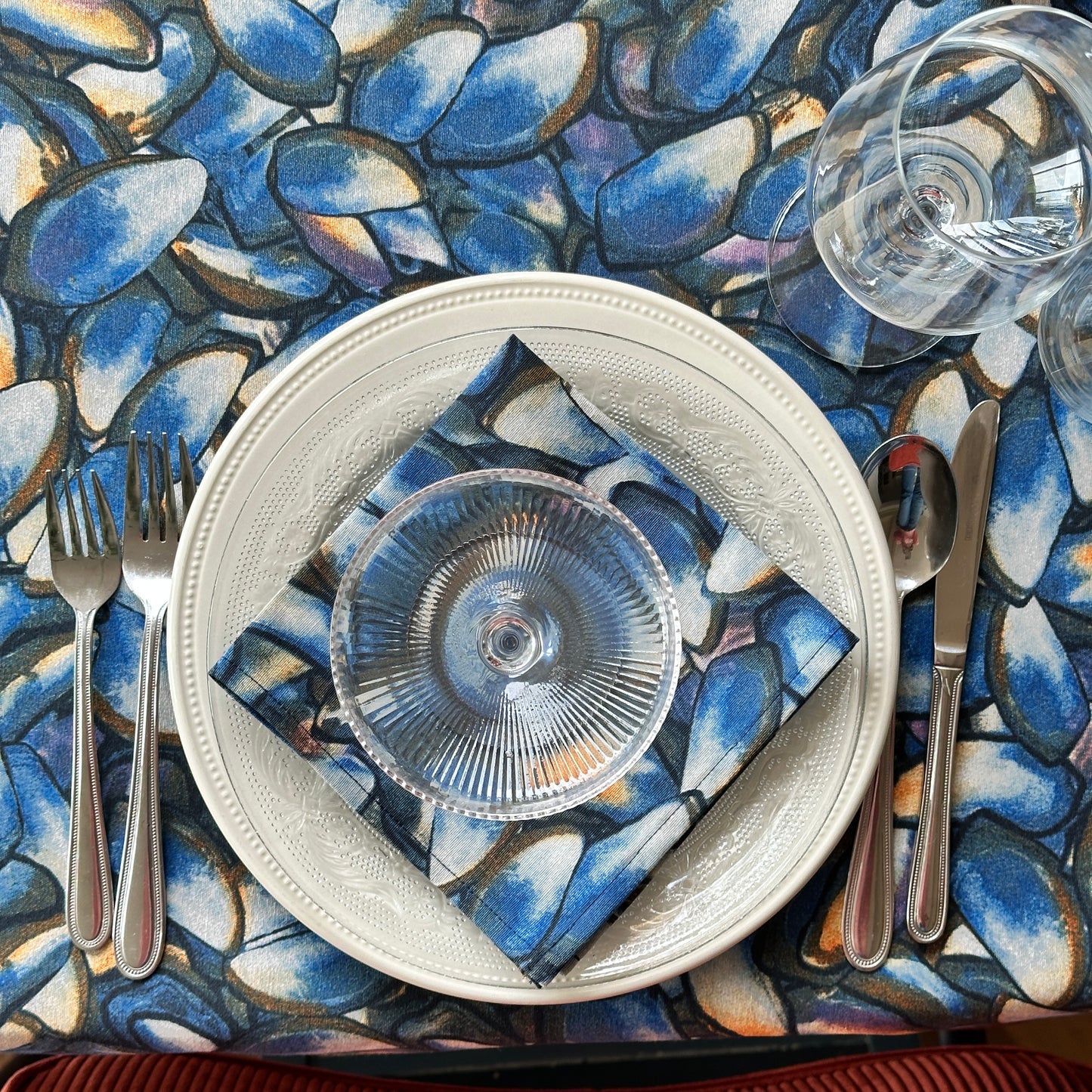 NIEUW!!!   TAFELKLEED MOSSEL SCHELP