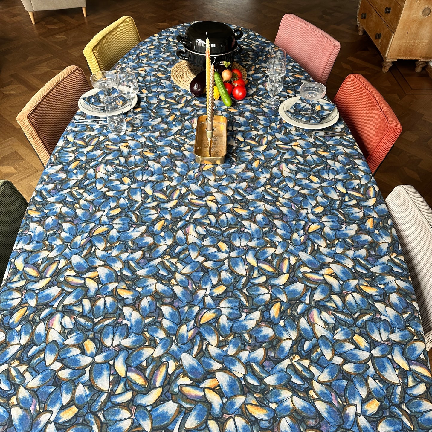 NIEUW!!!   TAFELKLEED MOSSEL SCHELP